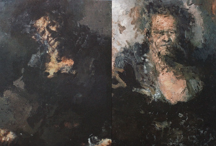左アルパイシンの男―ミゲールの像ー50号　１９９０年　　右「立つペドロ」40号　1991年