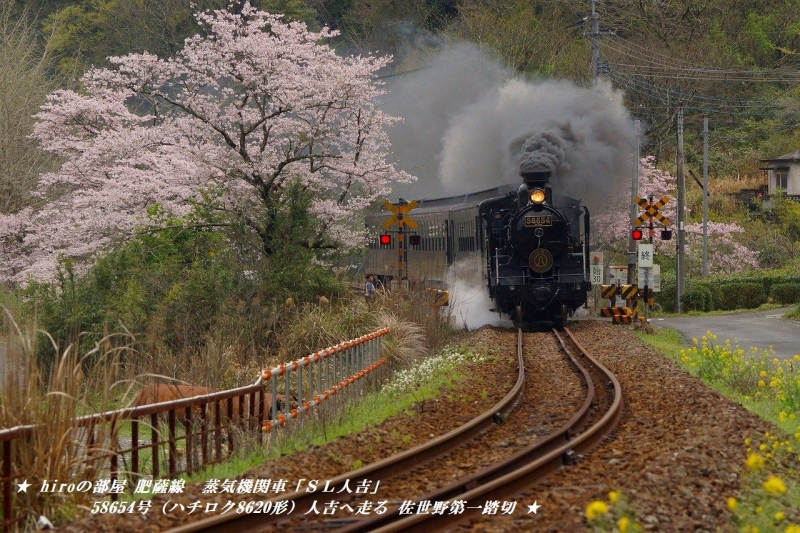 hiroの部屋　肥薩線　蒸気機関車「ＳＬ人吉」58654号（ハチロク8620形）人吉へ走る 佐世野第一踏切